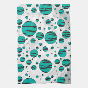 Polka Dot Tiger Black and Teal Print Tea Towel