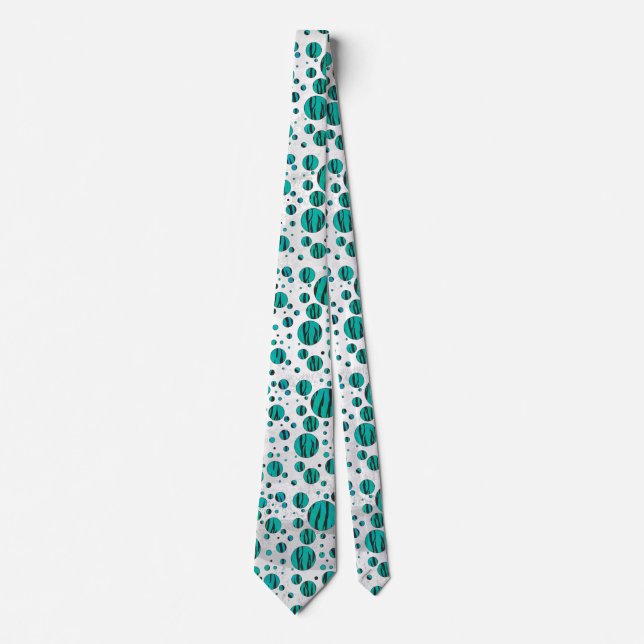 Polka Dot Tiger Black and Teal Print Tie (Front)