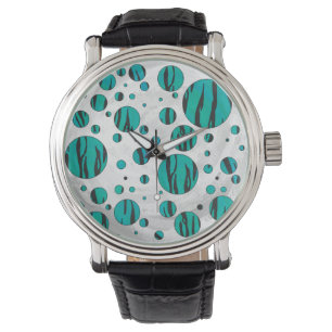 Polka Dot Tiger Black and Teal Print Watch