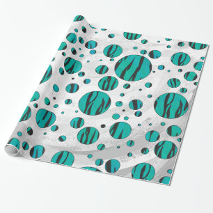 Polka Dot Tiger Black and Teal Print Wrapping Paper