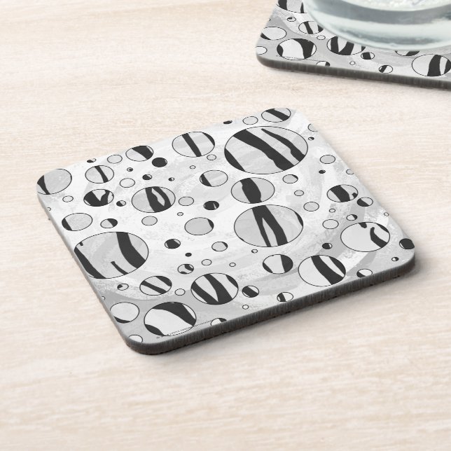 Polka Dot Tiger Black and White Print Coaster (Left Side)