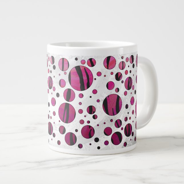 Polka Dot Tiger Hot Pink and Black Print Large Coffee Mug (Front Right)