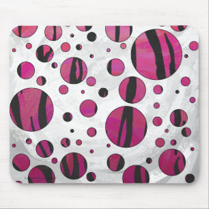 Polka Dot Tiger Hot Pink and Black Print Mouse Mat