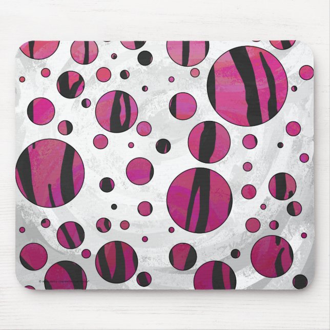 Polka Dot Tiger Hot Pink and Black Print Mouse Mat (Front)