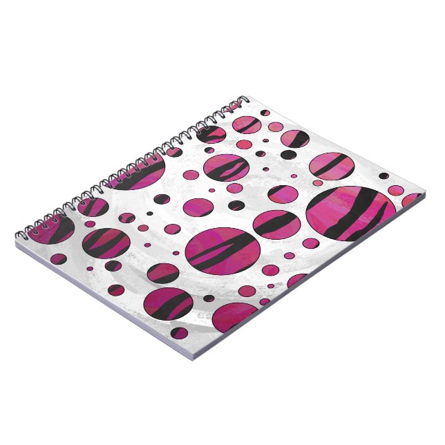 Polka Dot Tiger Hot Pink and Black Print Notebook (Left Side)