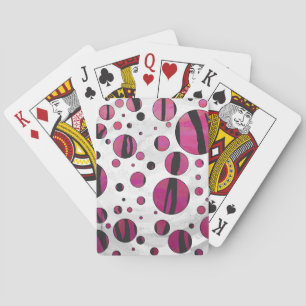 Polka Dot Tiger Hot Pink and Black Print Playing Cards
