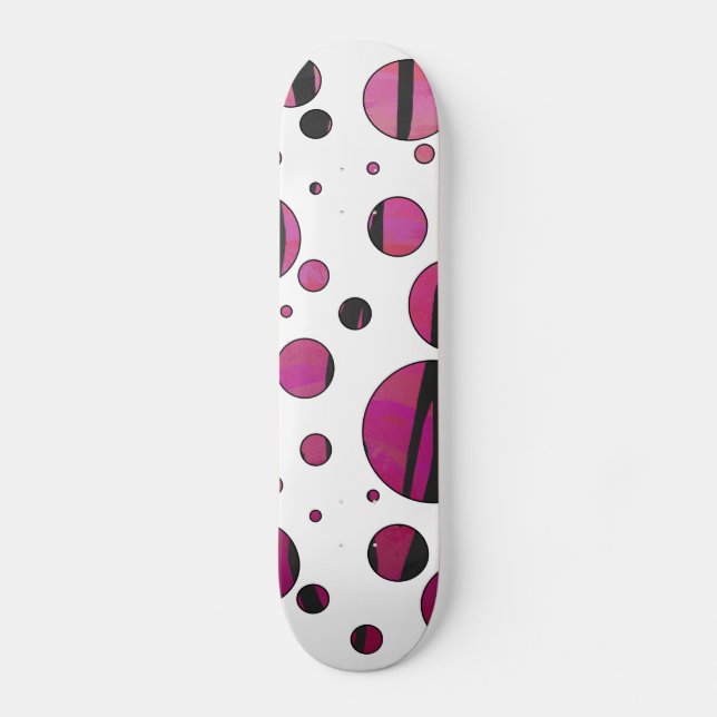 Polka Dot Tiger Hot Pink and Black Print Skateboard (Front)
