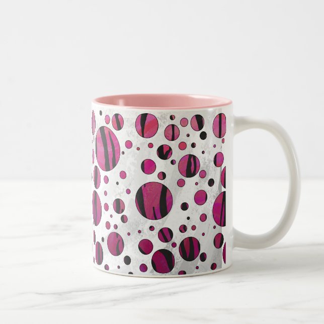 Polka Dot Tiger Hot Pink and Black Print Two-Tone Coffee Mug (Right)