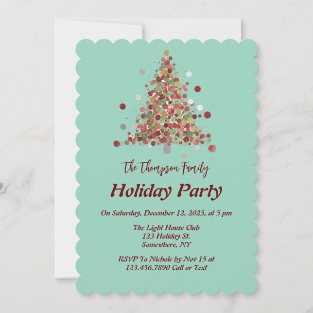 Polka Dot Tree Christmas Holiday Party Invitation (Front)