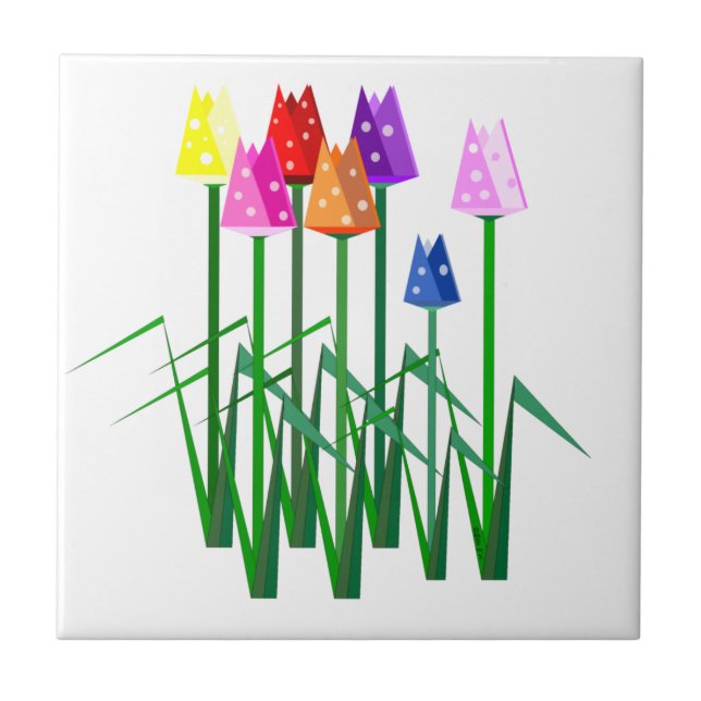 Polka Dot Tulips Ceramic Tile (Front)