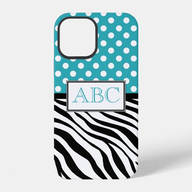 Polka Dot Turquoise and Zebra Print iPhone Case (Back)
