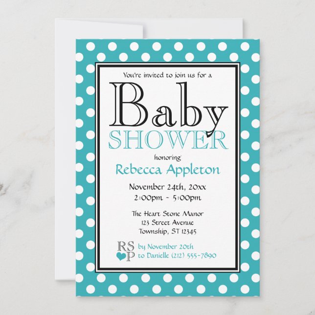 Polka Dot Turquoise Baby Shower Invitations (Front)