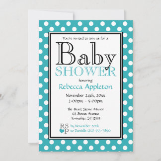 Polka Dot Turquoise Baby Shower Invitations