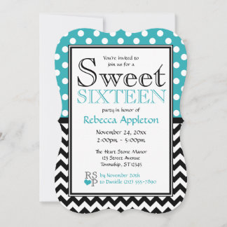 Polka Dot Turquoise & Chevron Sweet Sixteen Invitation