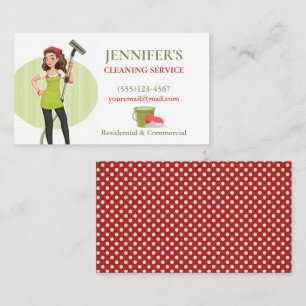 Polka Dot Vacuuming Maid House Cleaning Service Business Card