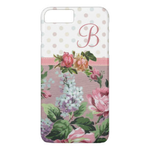 Polka Dot Vintage Floral Rose Monogram iPhone 8 Plus/7 Plus Case