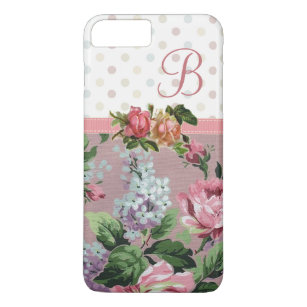 Polka Dot Vintage Floral Rose Monogram iPhone 8 Plus/7 Plus Case
