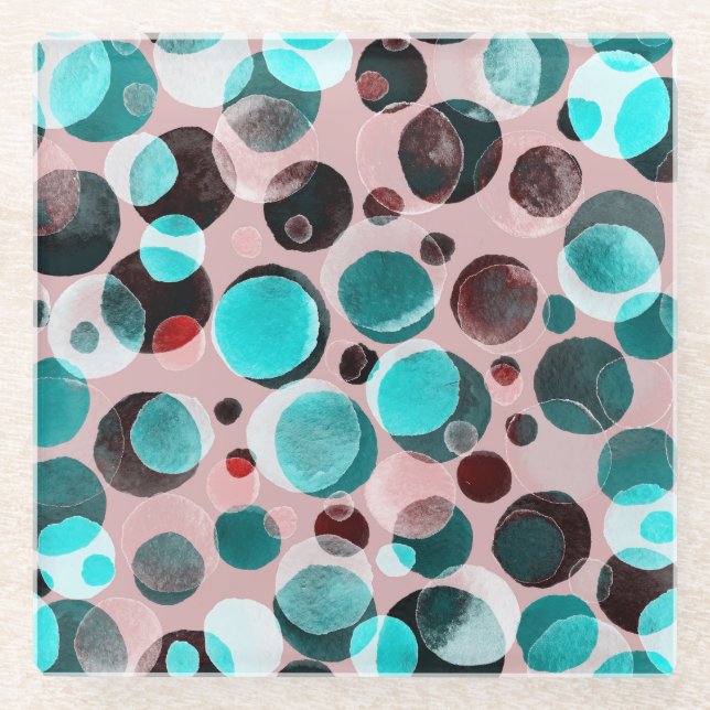 Polka dot watercolor, abstract pattern. glass coaster (Front)