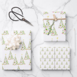 Polka Dot Watercolor Christmas Tree Wrapping Paper Sheet