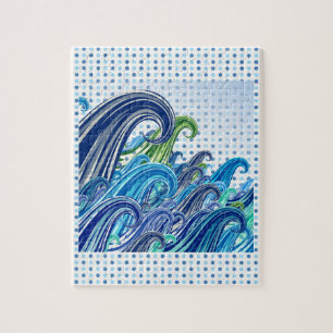 Polka Dot Waves of Blue Jigsaw Puzzle