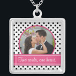 Polka Dot Wedding Photo Template Necklace<br><div class="desc">Change the photo and the love verse on this black and white polka dot, pink accents wedding or anniversary photo template pendant and necklace. To change the verse and photo, use the personalise option. For more extensive changes to the necklace, including changing the font, font size, font colour, photo size,...</div>