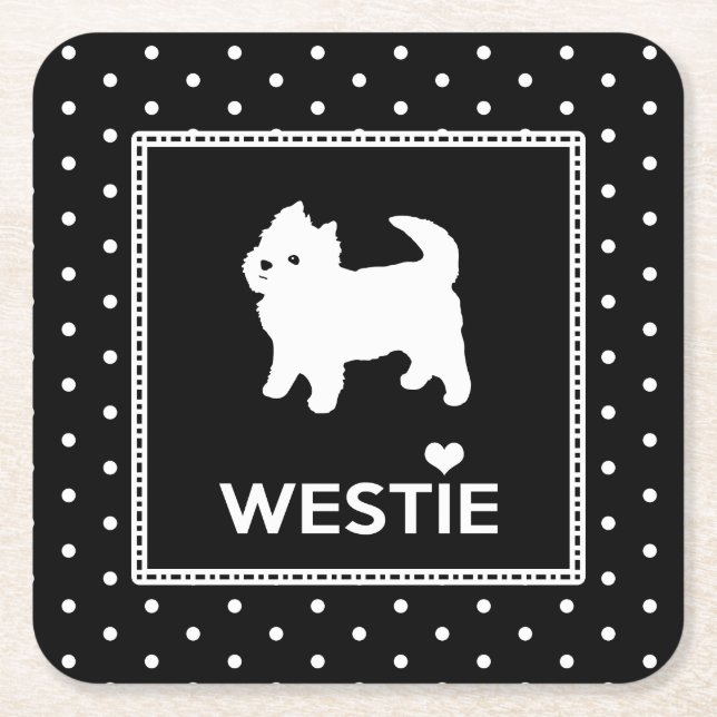 Polka Dot Westie Dogs - West Highland Terriers Square Paper Coaster (Front)