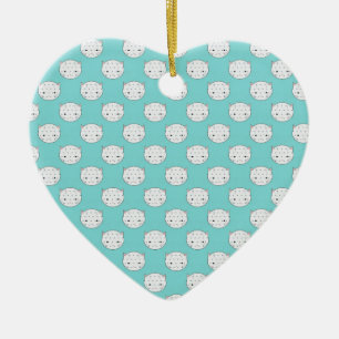Polka Dot White Kitty Face over Teal Ceramic Tree Decoration