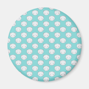 Polka Dot White Kitty Face over Teal Magnet