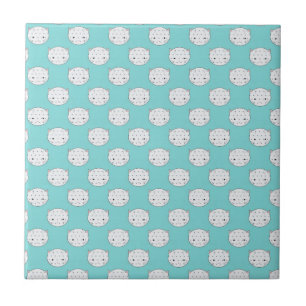 Polka Dot White Kitty Face over Teal Tile