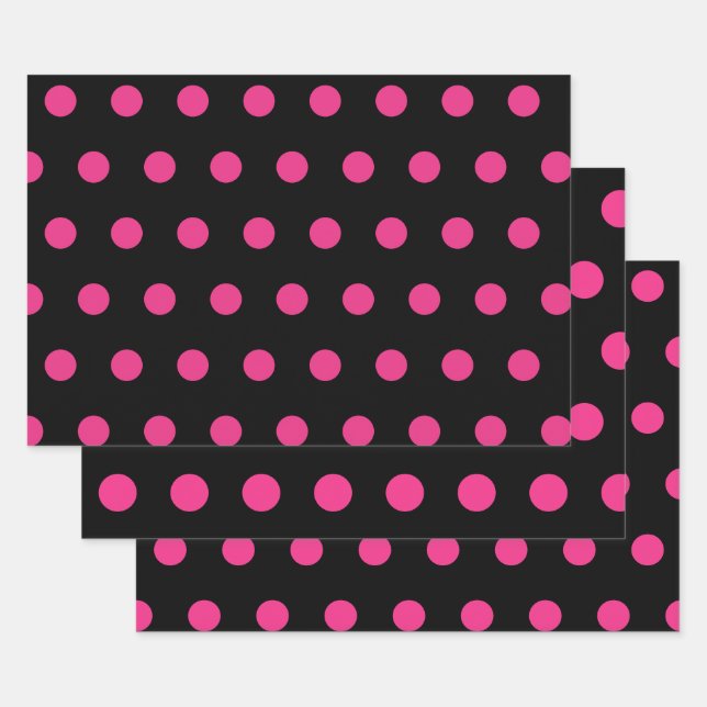 Polka Dot Wrapping Paper (Black & Neon Pink) (Set)