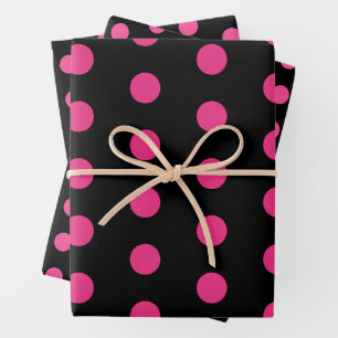 Polka Dot Wrapping Paper Sheets (Black & Neon Pink