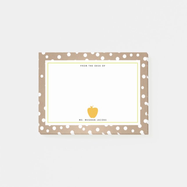 Polka Dot + Yellow Apple Teacher Post-it Notes (Front)
