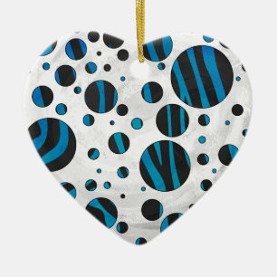 Polka Dot Zebra Black and Blue Pattern Ceramic Tree Decoration