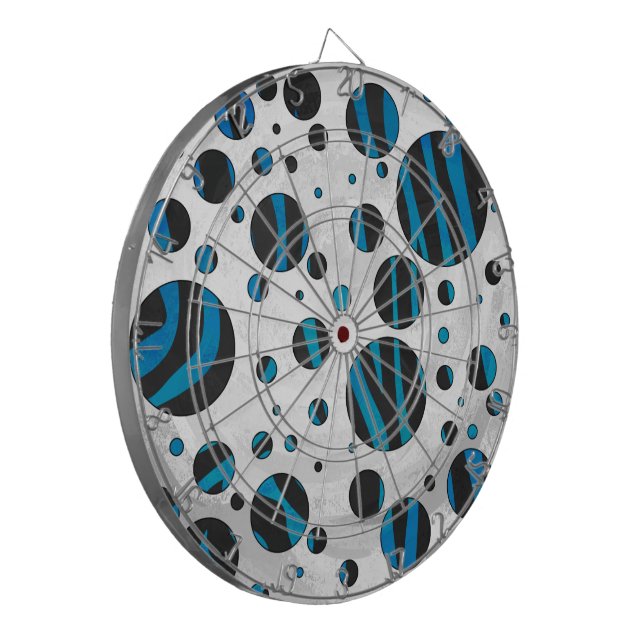 Polka Dot Zebra Black and Blue Pattern Dartboard (Front Left)