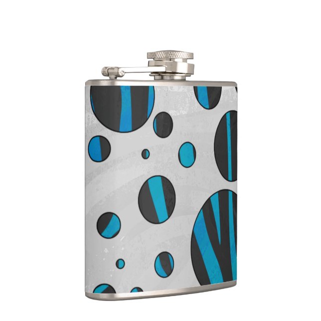Polka Dot Zebra Black and Blue Pattern Hip Flask (Right)
