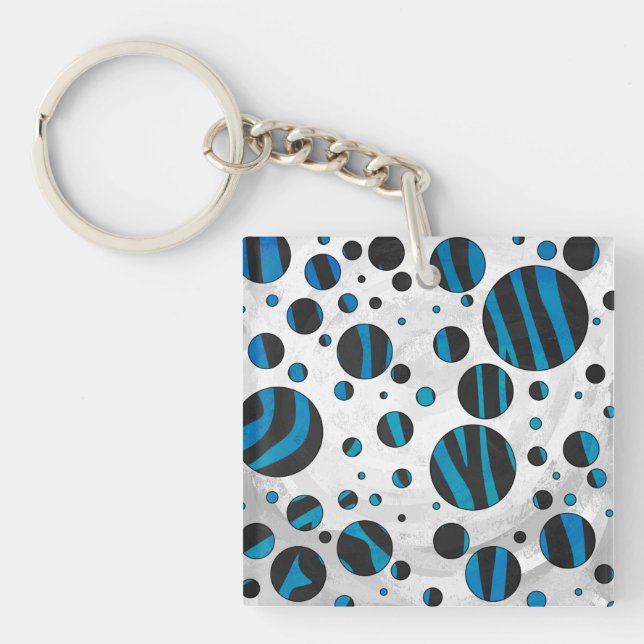 Polka Dot Zebra Black and Blue Pattern Key Ring (Front)