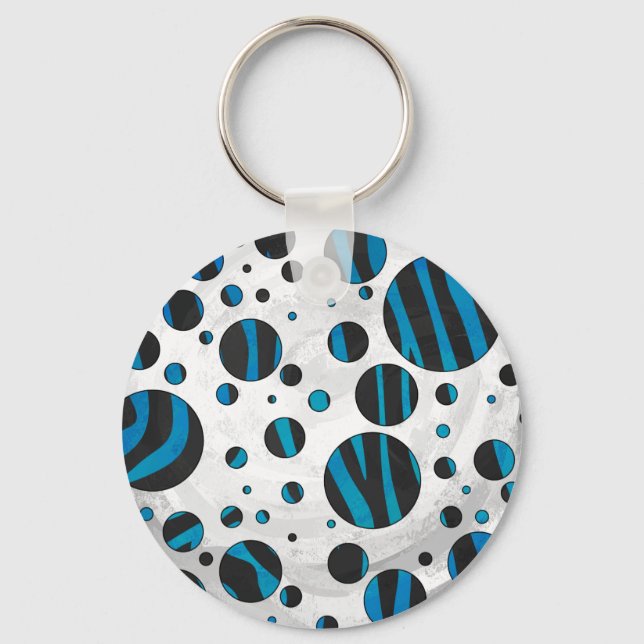 Polka Dot Zebra Black and Blue Pattern Key Ring (Front)