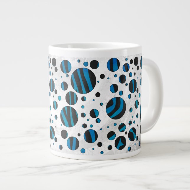 Polka Dot Zebra Black and Blue Pattern Large Coffee Mug (Front Right)