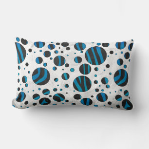 Polka Dot Zebra Black and Blue Pattern Lumbar Cushion
