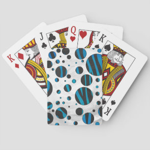 Polka Dot Zebra Black and Blue Pattern Playing Cards