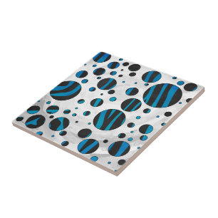 Polka Dot Zebra Black and Blue Pattern Tile