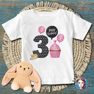 Polka Dots 3rd birthday CUPCAKE Baby T-Shirt