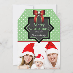 Polka Dots and Bow Festive Custom Photo Christmas Holiday Card