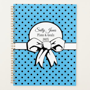 Polka Dots and Bow Personalised Robin's Egg Blue Planner
