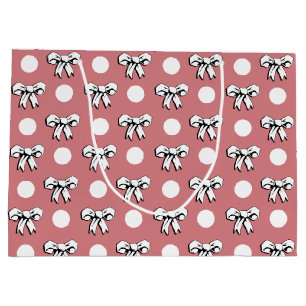 Polka Dots and Bows Pink Black White Retro Style Large Gift Bag
