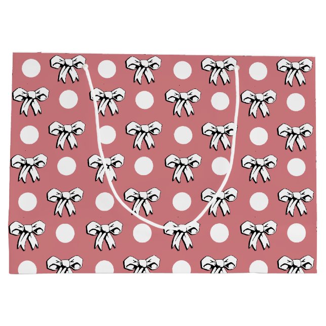 Polka Dots and Bows Pink Black White Retro Style Large Gift Bag (Back)