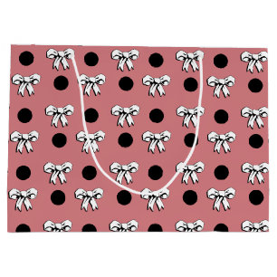 Polka Dots and Bows Pink White Black Retro Style Large Gift Bag