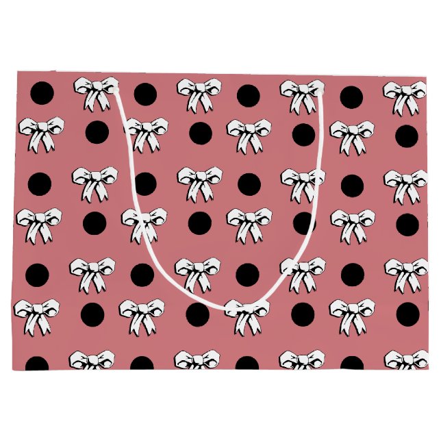 Polka Dots and Bows Pink White Black Retro Style Large Gift Bag (Back)
