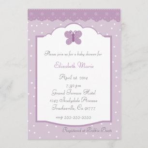 Polka Dots and Butterfly Lavender Baby Shower Invitation