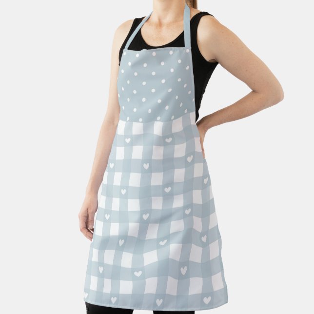 Polka Dots and Chequered Hearts Pattern Apron (Insitu)